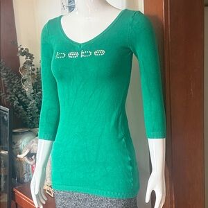 Bebe size XS Green Scoop Neck Three-Quarter Sleeve Knit Top sweater